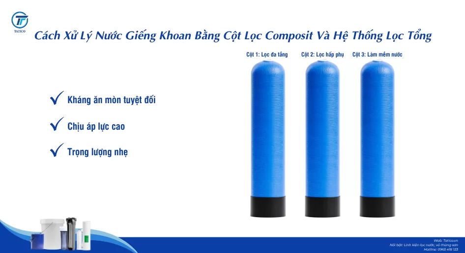 Cách xử lý nước giếng khoan bằng cột composit, cột lọc composit và hệ lọc tổng | Tatico
