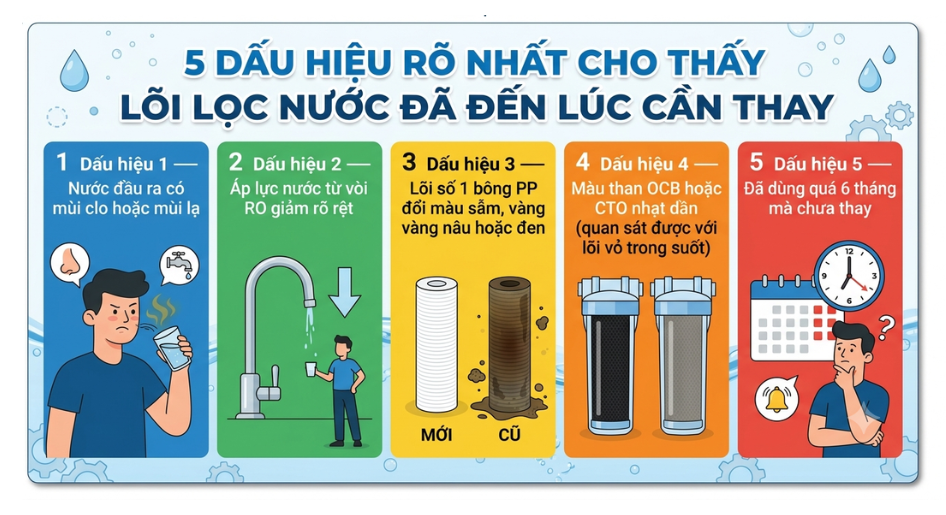 5 dấu hiệu rõ nhất cho thấy lõi lọc nước đã đến lúc cần thay