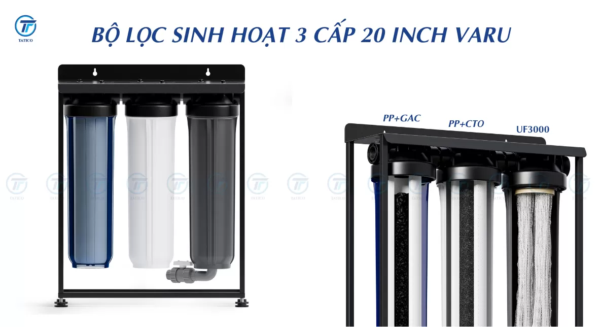 Bộ lọc nước sinh hoạt 3 cấp 20 inch VARU - Tatico sản xuất