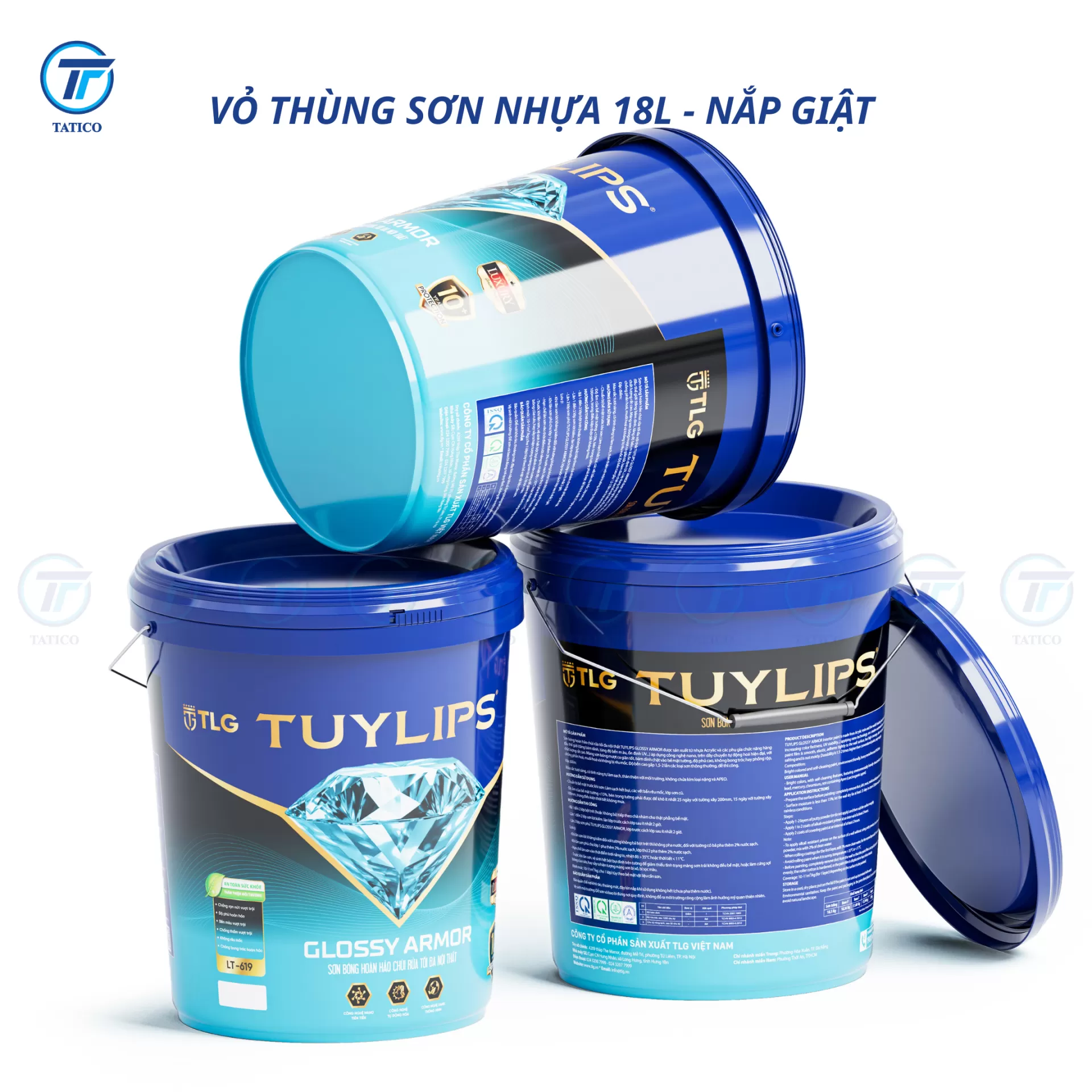 (Có nắp giật) Vỏ thùng sơn nhựa 18L