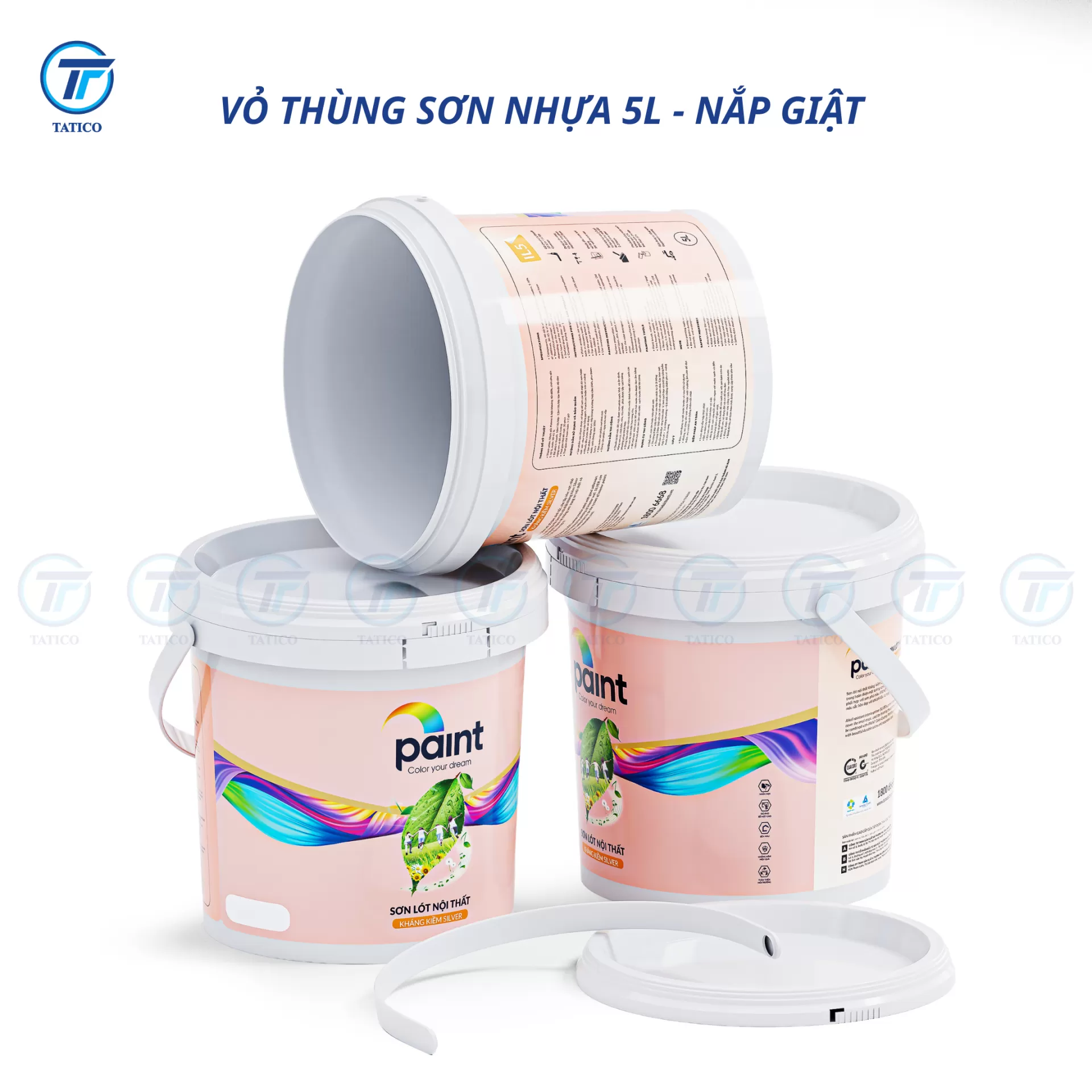 (Có nắp giật) Vỏ thùng sơn nhựa 5L