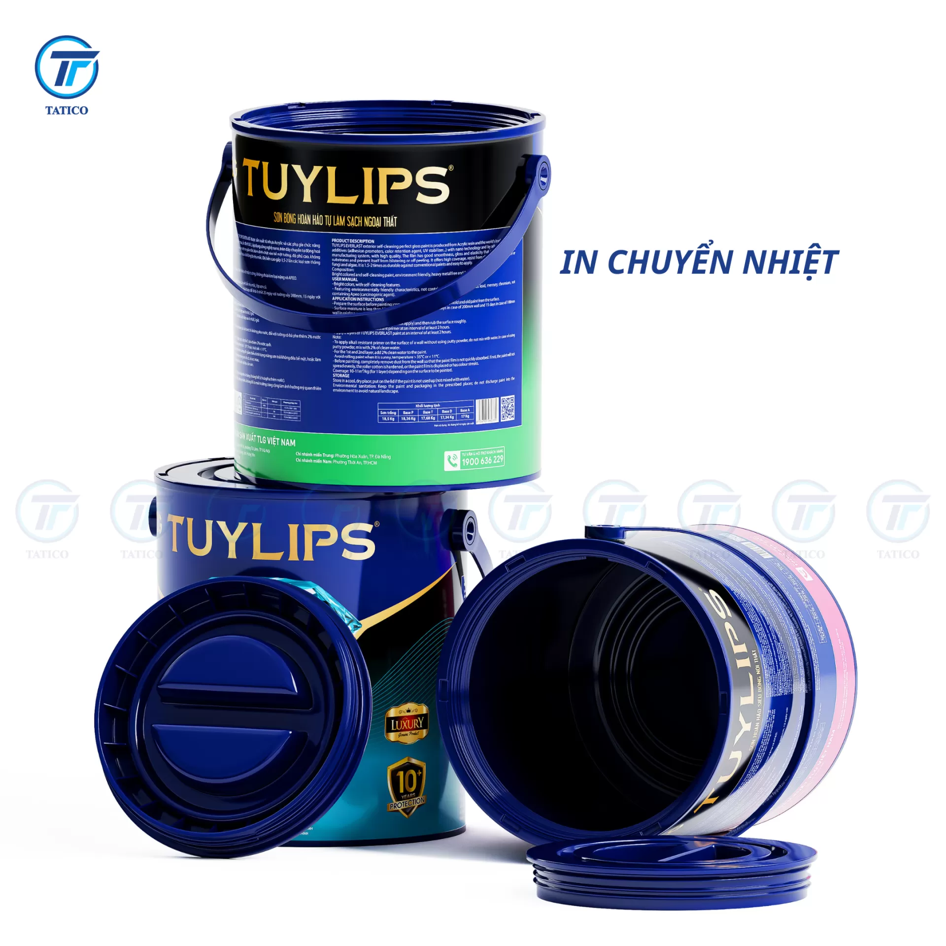 Vỏ thùng sơn nhựa Tatico mẫu độc quyền in chuyển nhiệt