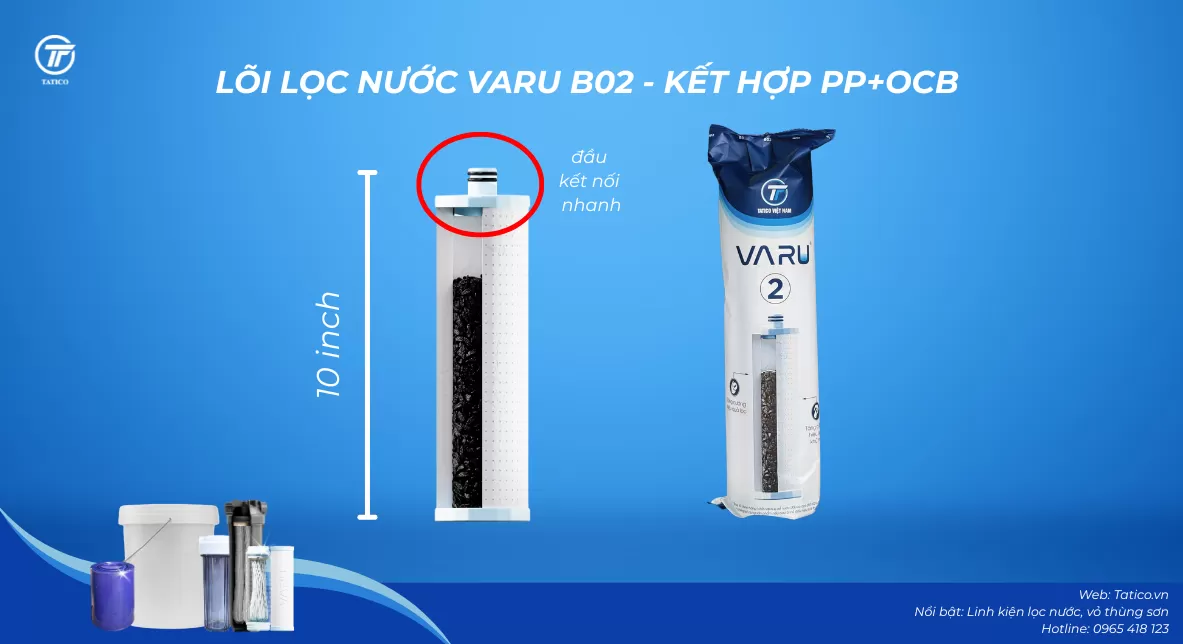 Lõi lọc nước VARU B02 PP + OCB – Gấp đôi hiệu quả với lọc cơ học và lọc hấp thụ